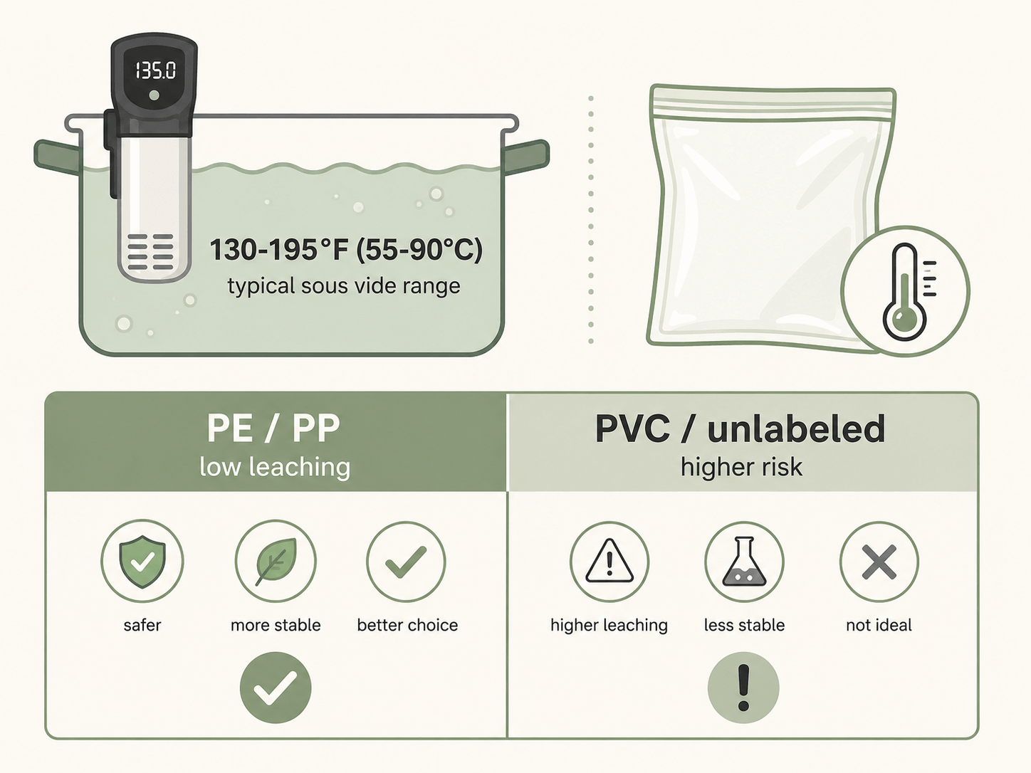 Are sous vide bags safe - PE/PP vs PVC microplastic risk comparison