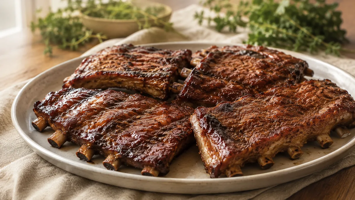 Sous vide pork spare ribs on a serving plate